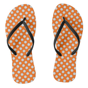 Black White Volleyball Balls on Orange Flip Flops