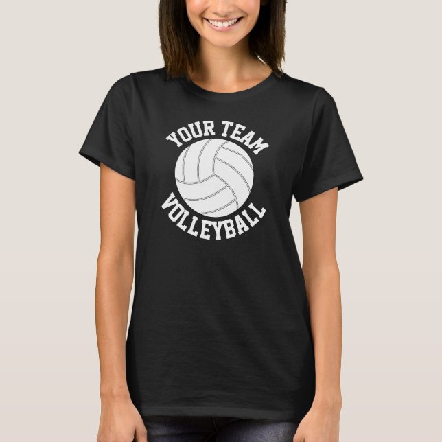 Black & White Volleyball Custom Team Name T-Shirt (Front)