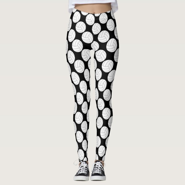 Black & White Volleyball Legging Compression Pants (Front)