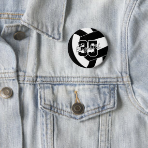 black white volleyball team colours 2 inch round button