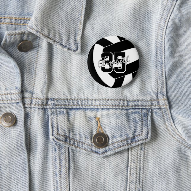 black white volleyball team colours 2 inch round button (In Situ)