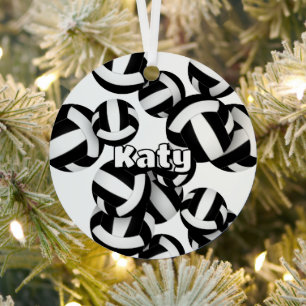 black white volleyballs w athlete name keepsake metal ornament