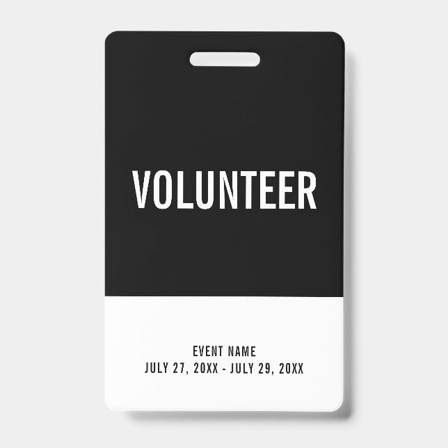 Black & White Volunteer All Access Pass Event ID Badge (Front)