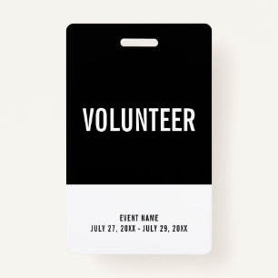 Black & White Volunteer All Access Pass Event ID Badge
