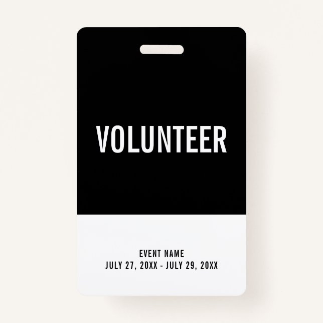 Black & White Volunteer All Access Pass Event ID Badge (Front)