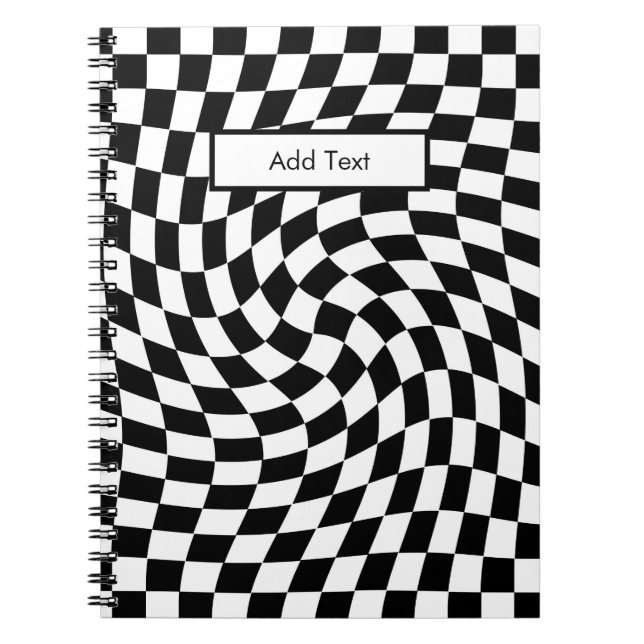 Black & White Warped Checkered Pattern Custom Notebook (Front)