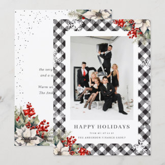 Black White Watercolor Botanical Photo Business Holiday Card