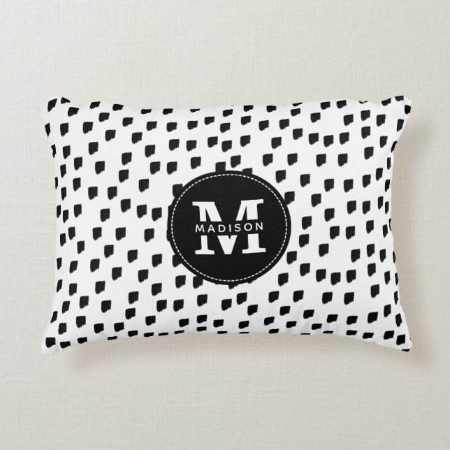 Black & White Watercolor Brushstroke Monogram Accent Pillow (Front)