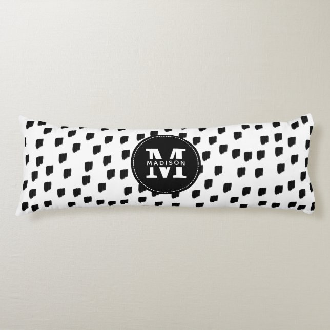 Black & White Watercolor Brushstroke Monogram Body Pillow (Front)