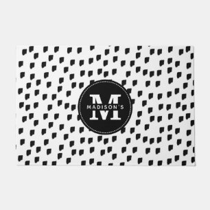 Black & White Watercolor Brushstroke Monogram  Doormat