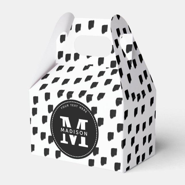 Black & White Watercolor Brushstroke Monogram Favor Box (Front Side)