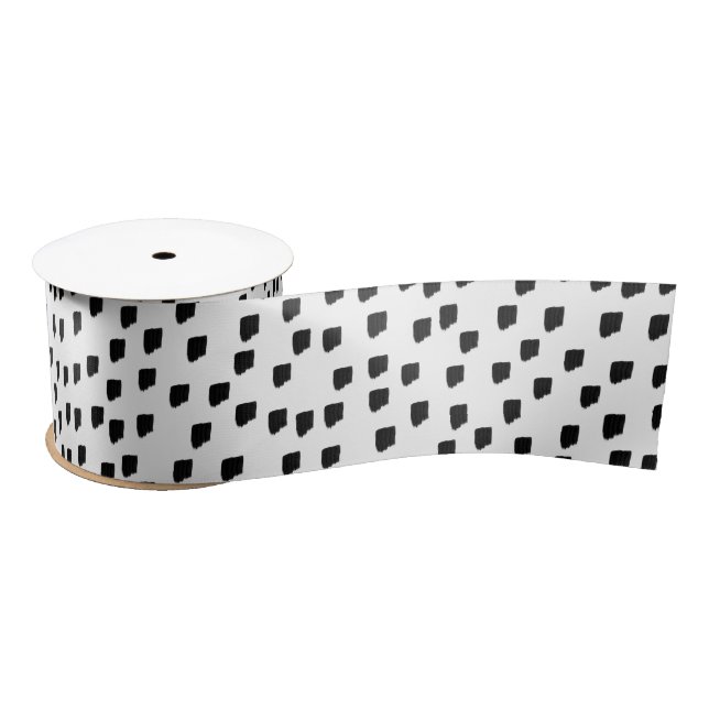 Black & White Watercolor Brushstroke  Satin Ribbon (Spool)