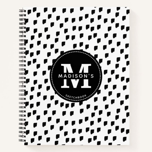 Black & White Watercolor Brushstroke Sketchbook Notebook (Front)