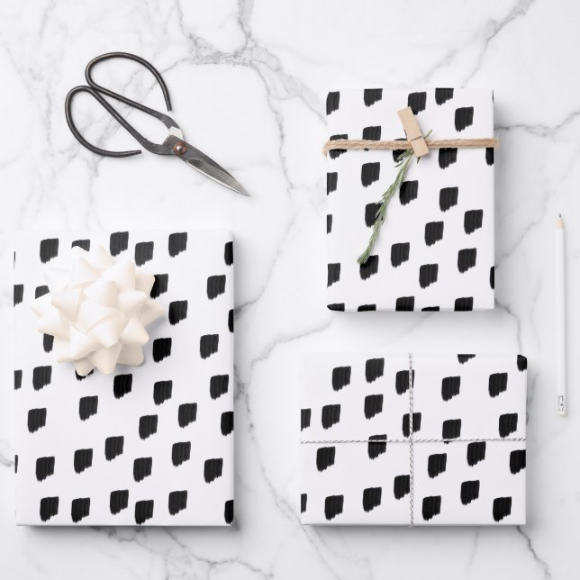 Black & White Watercolor Brushstroke Wrapping Paper Sheet (Front)