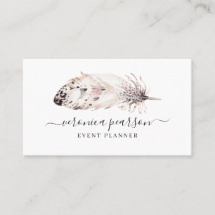 Black & White Watercolor Feather Modern Minimal Business Card