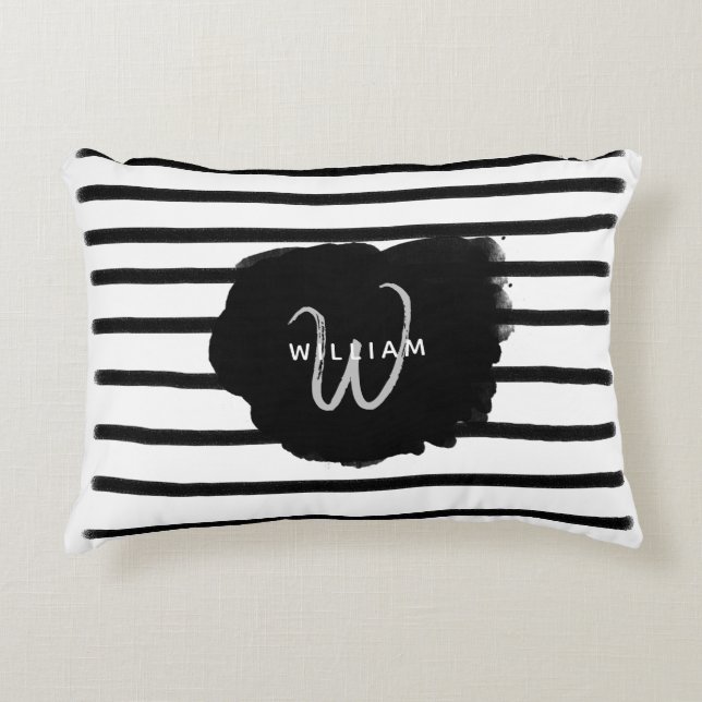 Black & White Watercolor Hand Drawn Lines Accent Pillow (Front)