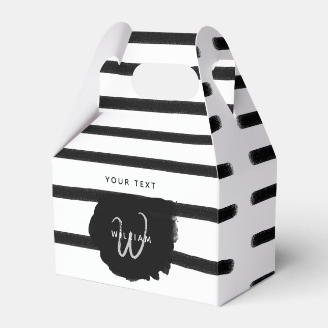 Black & White Watercolor Hand Drawn Lines  Favor Box (Front Side)