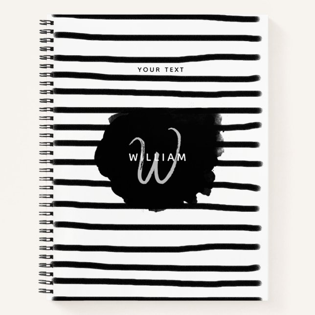 Black & White Watercolor Hand Drawn Lines  Notebook (Front)