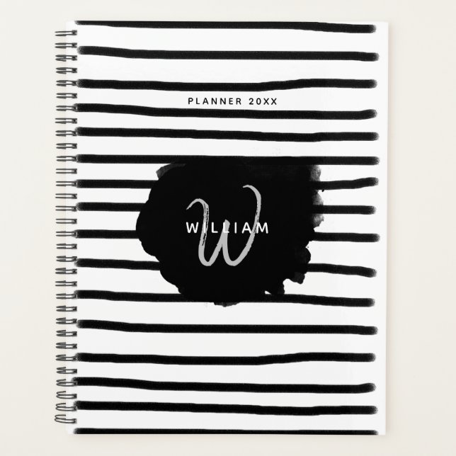 Black & White Watercolor Hand Drawn Lines  Planner (Front)
