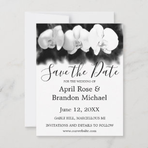 Black white watercolor orchids save the date