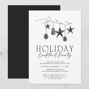 Black White Watercolor Ornaments Holiday Party Invitation