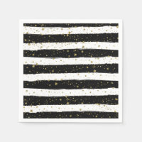 Black White Watercolor Stripes Gold Glitter Stars