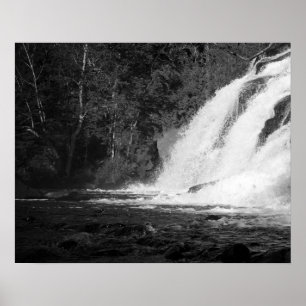 Black & White Waterfalls Splashing On Rocks 16x20 Poster