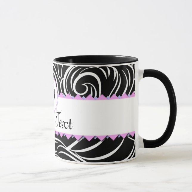 Black & White Wave Pattern Monogram Personalized Mug (Right)