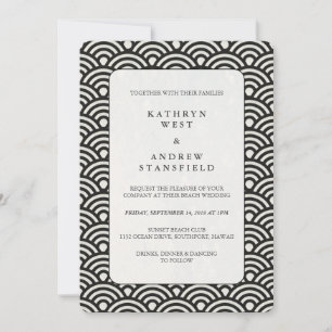 Black + White Wave Pattern Wedding Invitation