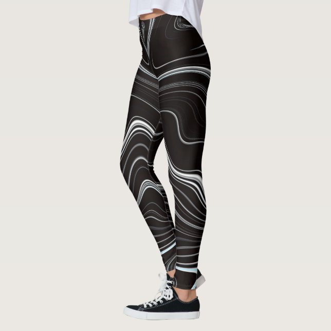 Black & White Wavy Abstraction Leggings (Left)