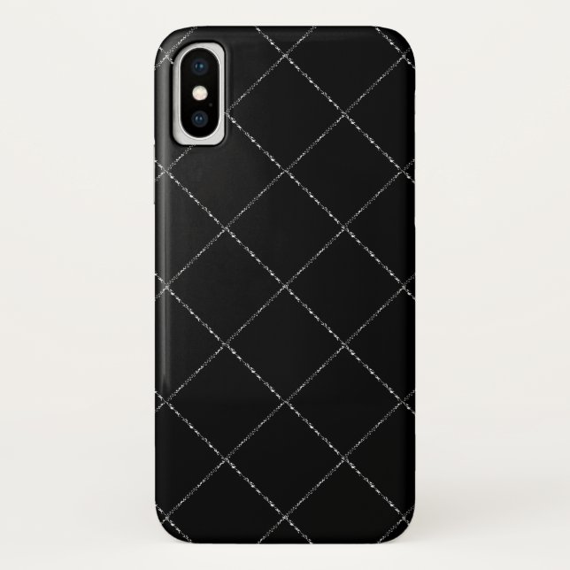 Black White Wavy Diamond Check iPhone X Coque (Dos)