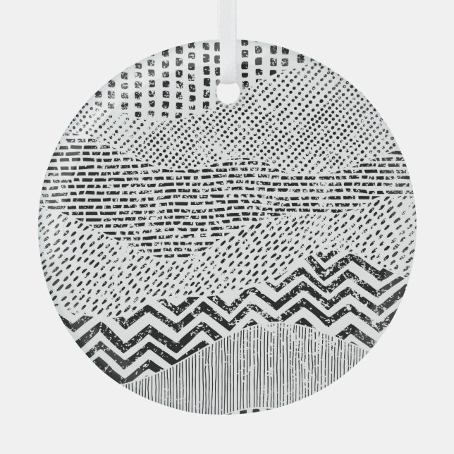 Black White Wavy Patchwork Ornament (Front)