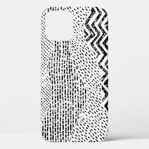 Black White Wavy Patchwork Ornament iPhone 12 Case