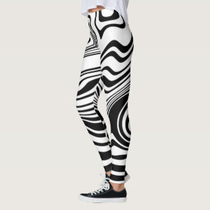 Black White Wavy Striped Leggings or Choose Colour