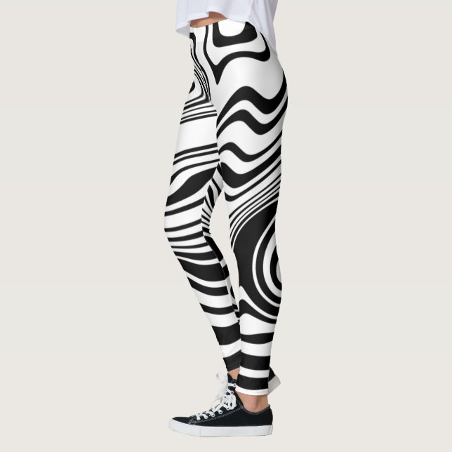 Black White Wavy Striped Leggings or Choose Colour (Left)