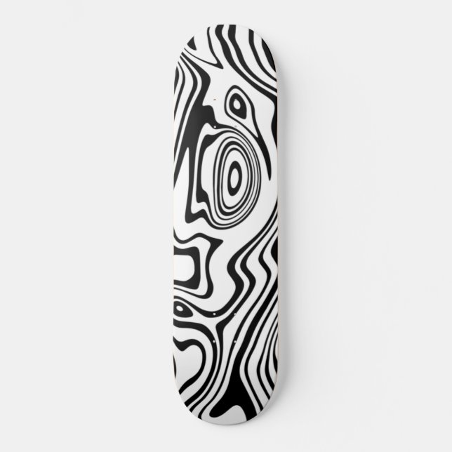 Black White Wavy Striped Skateboard Choose Colours (Front)