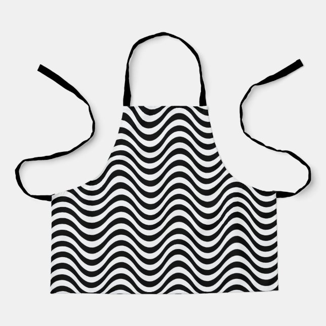 Black White Wavy Stripes All Over Print Small  Apron (Front)
