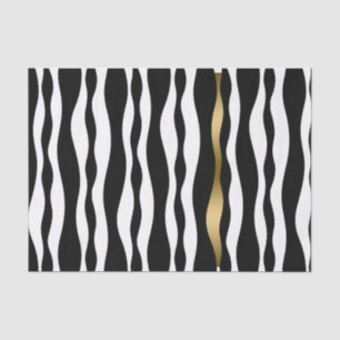 Black & White Wavy Stripes Touch Of Gold Tissue Paper