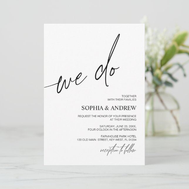 Black & White We Do Minimalist Wedding Invitation (Standing Front)