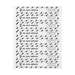 Black & White We Have Moved Striped Moving Wrap Around Label