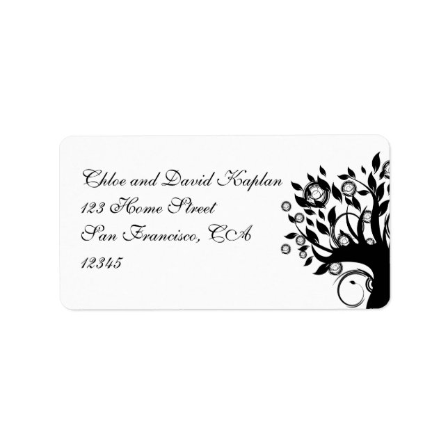 Black White Wedding Address Label Tree (Front)