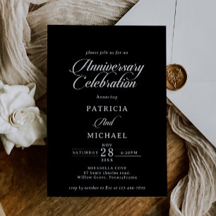 Black White Wedding Anniversary Celebration Invitation