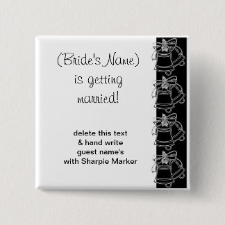 Black White Wedding Bells Bridal Shower Name Pins