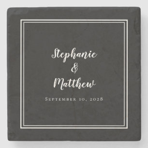 Black White Wedding Bride & Groom Elegant Simple Stone Coaster