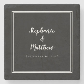 Black White Wedding Bride & Groom Elegant Simple Stone Coaster