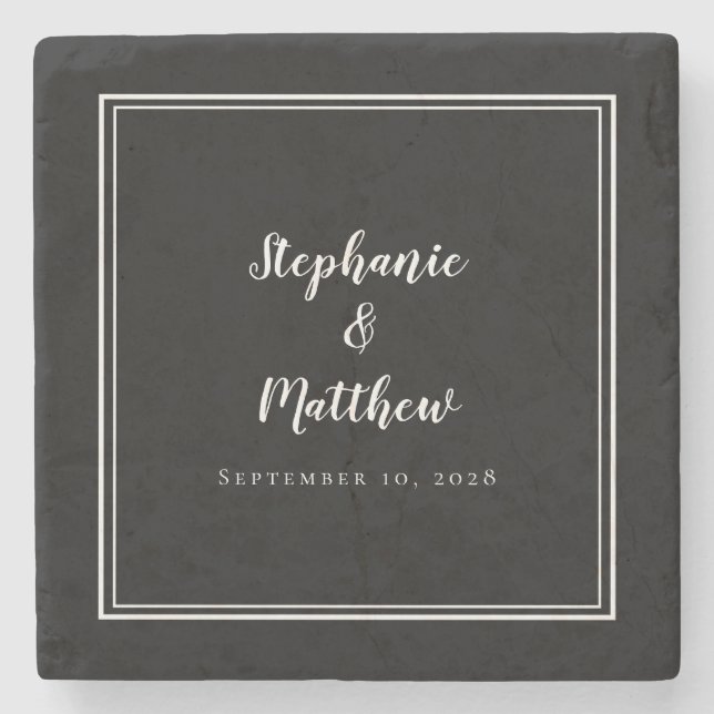Black White Wedding Bride & Groom Elegant Simple Stone Coaster (Front)