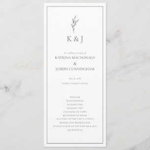 Black & White Wedding Ceremony Minimalist Elegant Program