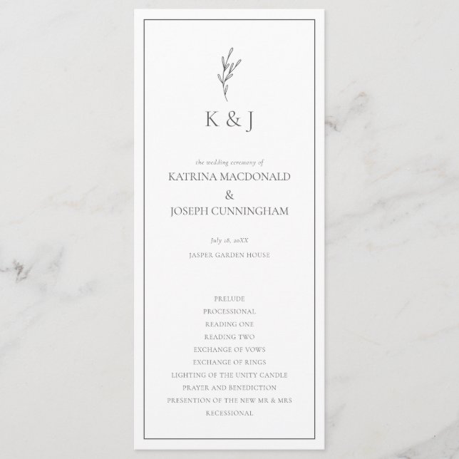 Black & White Wedding Ceremony Minimalist Elegant Program (Front)