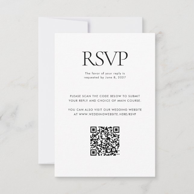 Black White Wedding Custom QR Code Online RSVP Card (Front)