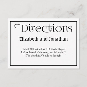 Black & White Wedding Directions Details Card